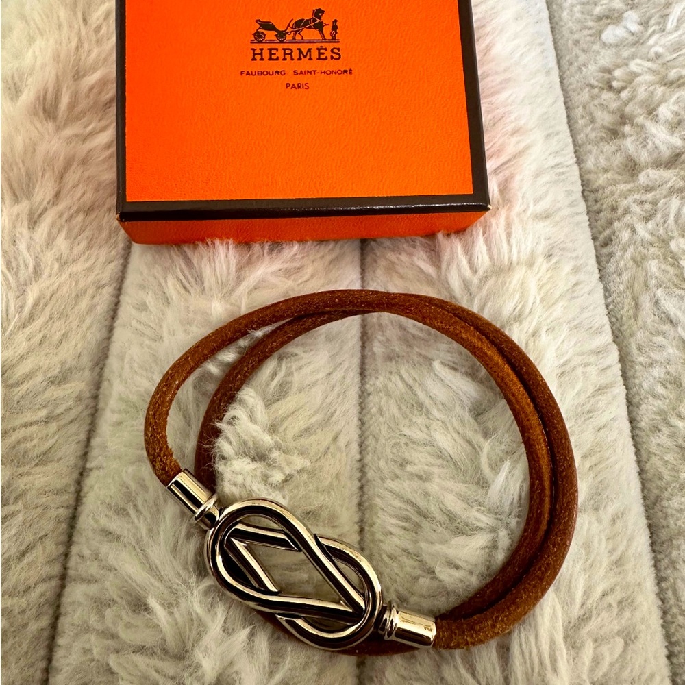 Auth HERMES Leather Double Bracelet